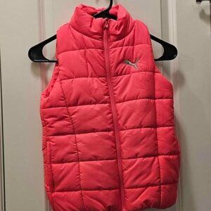 Puma Girl Quilted Puffer Vest Outerwear Pockets Fluorescent Pink Size 7/8 Small
